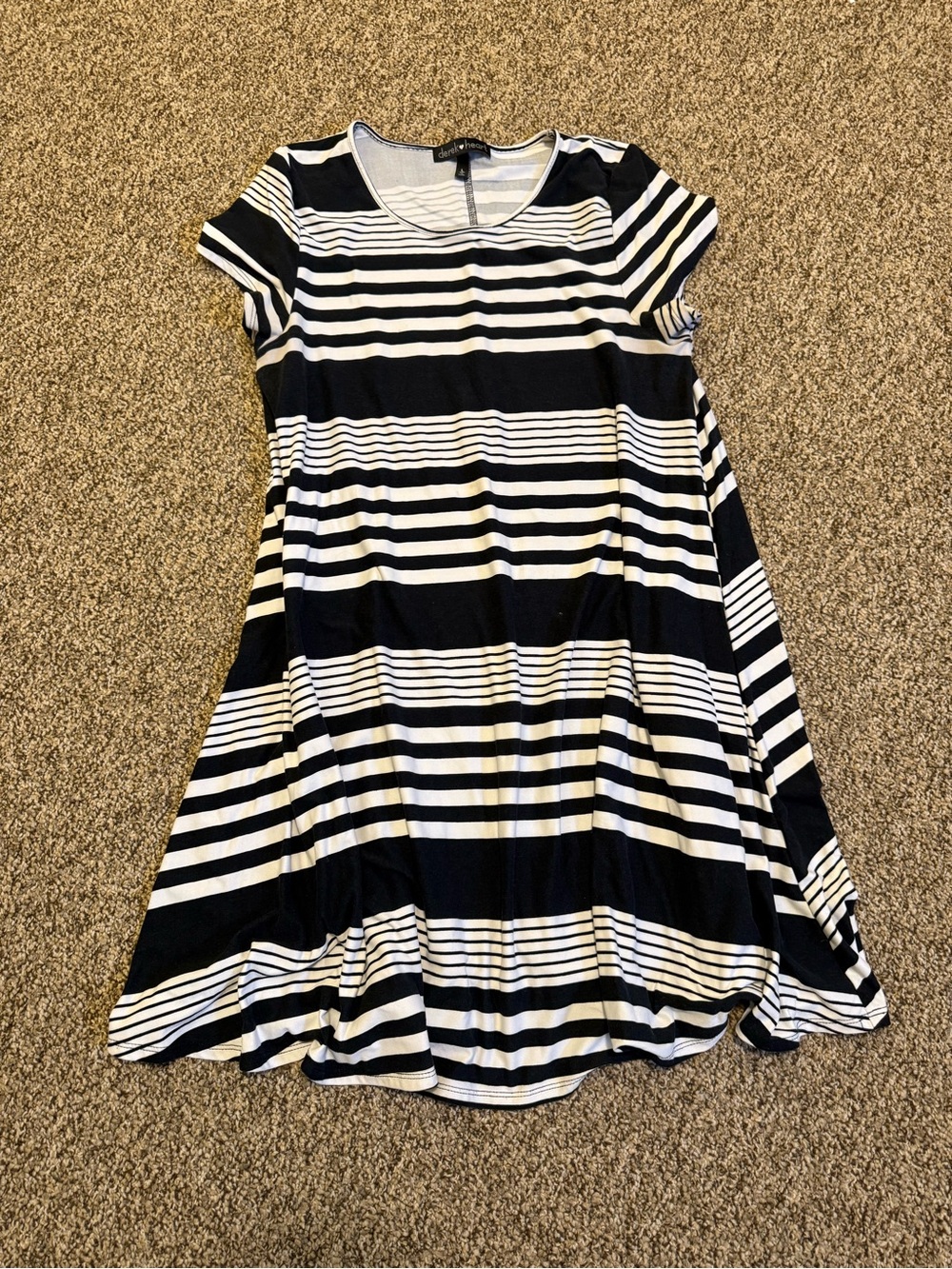 Derek Heart Navy & White Striped Casual Swing Dress